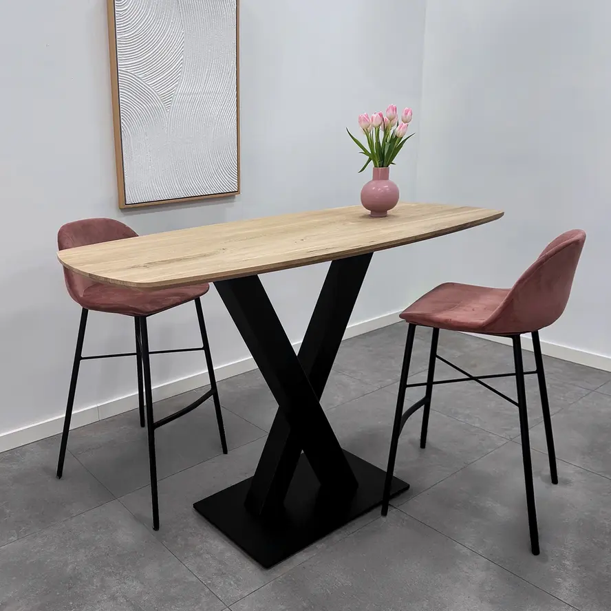 Stalen statafel onderstel V / X poot op voet - 3-DELIG met schroefbevestiging - 10x10 cm - 48x82 cm (bovenzijde) - 100 cm hoog - 45x70 cm (voet)plaatafmeting - Zwart gepoedercoat Stalen statafel onderstel V / X poot op voet - 3-DELIG met schroefbevestiging - 10x10 cm - 48x82 cm (bovenzijde) - 100 cm hoog - 45x70 cm (voet)plaatafmeting - Zwart gepoedercoat