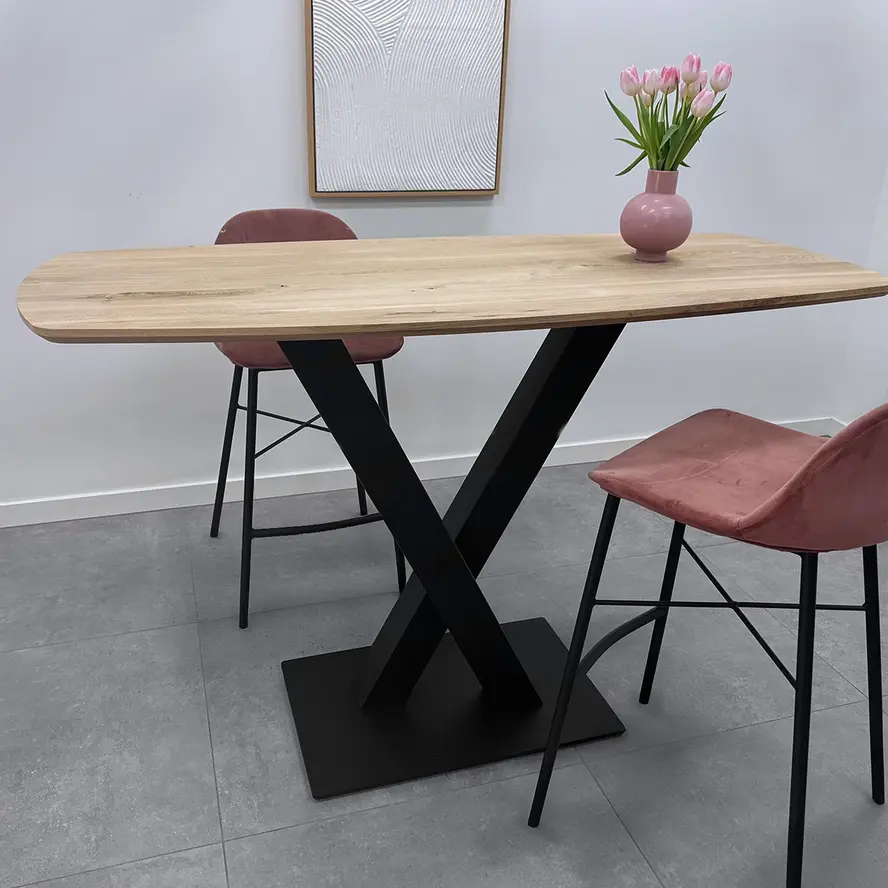 Stalen statafel onderstel V / X poot op voet - 3-DELIG met schroefbevestiging - 10x10 cm - 48x82 cm (bovenzijde) - 100 cm hoog - 45x70 cm (voet)plaatafmeting - Zwart gepoedercoat Stalen statafel onderstel V / X poot op voet - 3-DELIG met schroefbevestiging - 10x10 cm - 48x82 cm (bovenzijde) - 100 cm hoog - 45x70 cm (voet)plaatafmeting - Zwart gepoedercoat