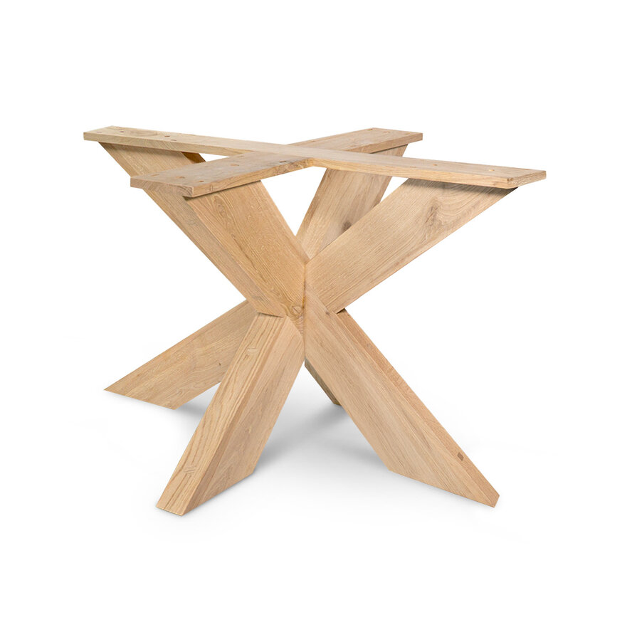 Eiken dubbele kruispoot 16x6 cm - 72 cm hoog - 130x130 cm - Rustiek licht geborsteld - 3D kruis / X-poot - 12% KD Europees eikenhout Eiken dubbele kruispoot 16x6 cm - 72 cm hoog - 130x130 cm - Rustiek licht geborsteld - 3D kruis / X-poot - 12% KD Europees eikenhout