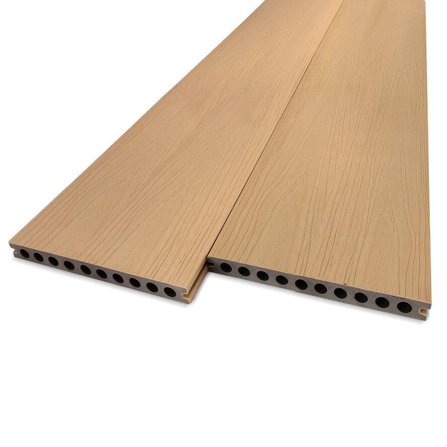 Composiet vlonderplank - hol (niet massief) - cedar look - 23x210 mm - 1 zijde geschaafd / 1 zijde geborsteld (optiek) - terrasplank met blinde bevestiging - houtcomposiet Composiet vlonderplank - hol (niet massief) - cedar look - 23x210 mm - 1 zijde geschaafd / 1 zijde geborsteld (optiek) - terrasplank met blinde bevestiging - houtcomposiet
