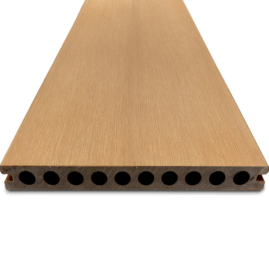 Composiet vlonderplank - hol (niet massief) - cedar look - 23x210 mm - 1 zijde geschaafd / 1 zijde geborsteld (optiek) - terrasplank met blinde bevestiging - houtcomposiet Composiet vlonderplank - hol (niet massief) - cedar look - 23x210 mm - 1 zijde geschaafd / 1 zijde geborsteld (optiek) - terrasplank met blinde bevestiging - houtcomposiet