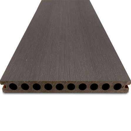 Composiet vlonderplank - hol (niet massief) - antraciet look - 23x210 mm - 1 zijde geschaafd / 1 zijde geborsteld (optiek) - terrasplank met blinde bevestiging - houtcomposiet