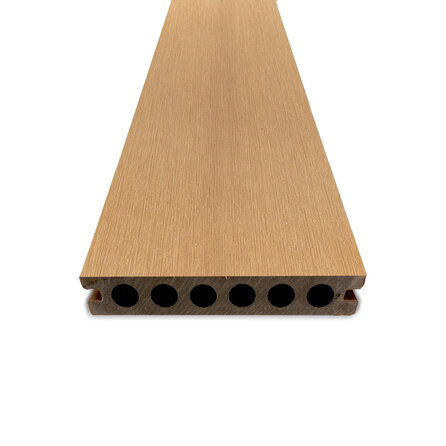 Composiet vlonderplank - hol (niet massief) - cedar look - 23x138 mm - 1 zijde geschaafd / 1 zijde geborsteld (optiek) - terrasplank met blinde bevestiging - houtcomposiet