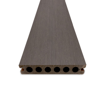 Composiet vlonderplank - hol (niet massief) - antraciet look - 23x138 mm - 1 zijde geschaafd / 1 zijde geborsteld (optiek) - terrasplank met blinde bevestiging - houtcomposiet