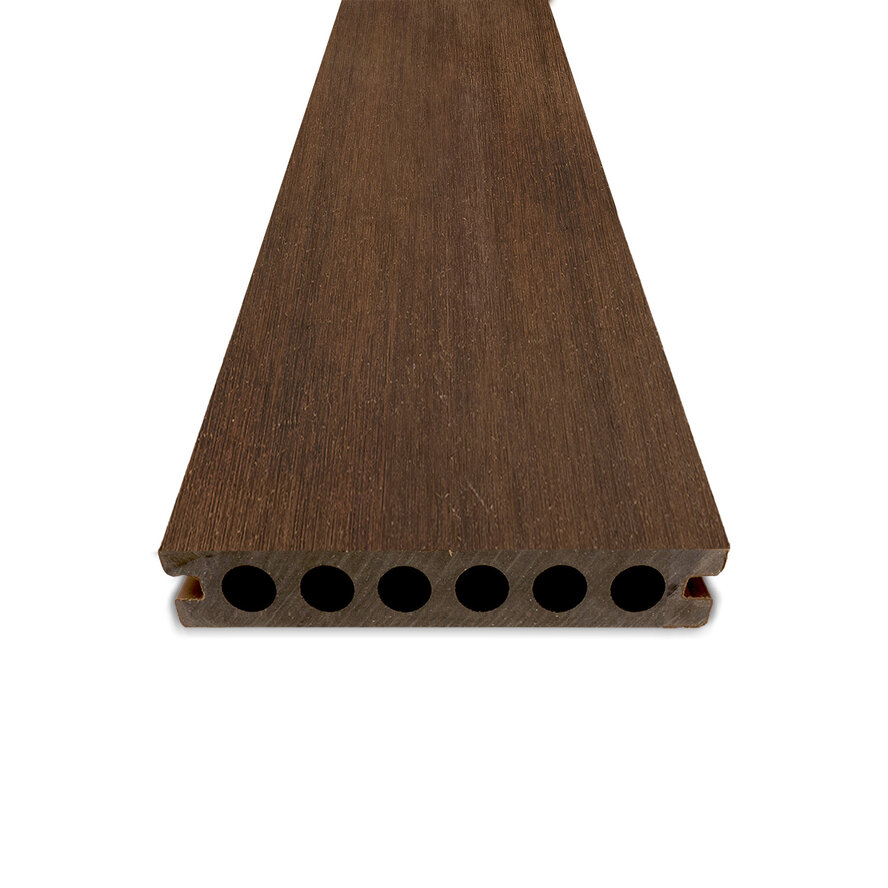 Composiet vlonderplank - hol (niet massief) - ipé look - 23x138 mm - 1 zijde geschaafd / 1 zijde geborsteld (optiek) - terrasplank met blinde bevestiging - houtcomposiet Composiet vlonderplank - hol (niet massief) - ipé look - 23x138 mm - 1 zijde geschaafd / 1 zijde geborsteld (optiek) - terrasplank met blinde bevestiging - houtcomposiet