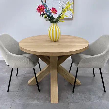 Eiken dubbele kruispoot 10x10 cm - 72 cm hoog - 80x80 cm - Rustiek licht geborsteld - Dubbele X tafelpoot - 12% KD Europees eikenhout
