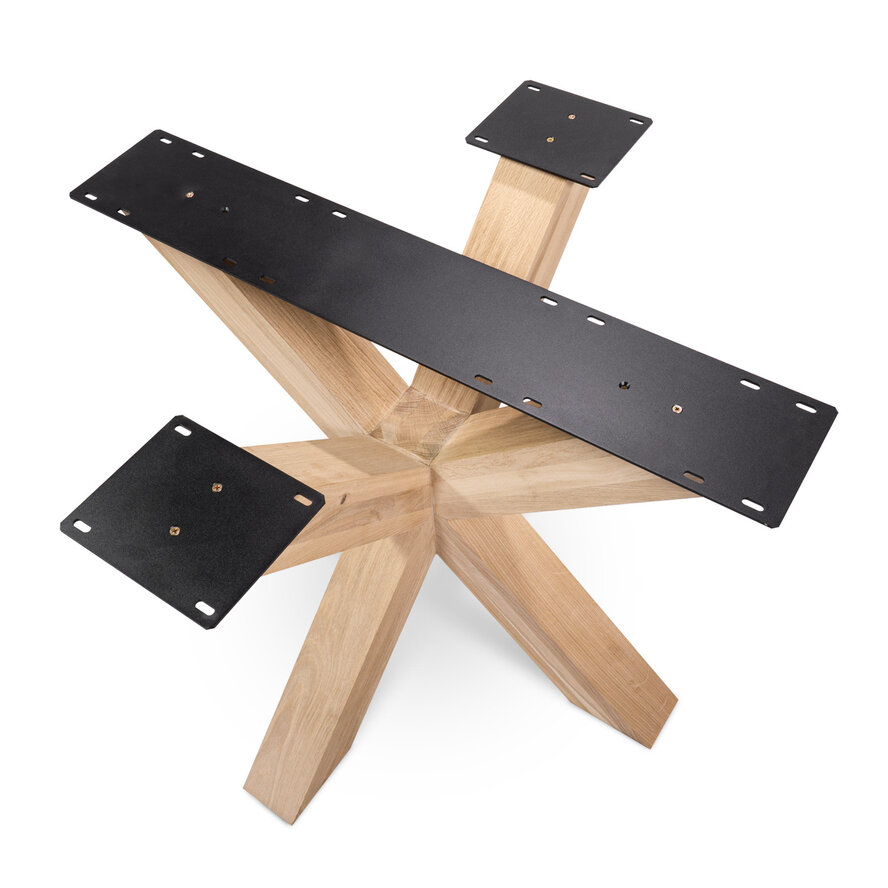 Eiken dubbele kruispoot 10x10 cm - 72 cm hoog - 90x90 cm - Rustiek licht geborsteld - Dubbele X tafelpoot - 12% KD Europees eikenhout Eiken dubbele kruispoot 10x10 cm - 72 cm hoog - 90x90 cm - Rustiek licht geborsteld - Dubbele X tafelpoot - 12% KD Europees eikenhout
