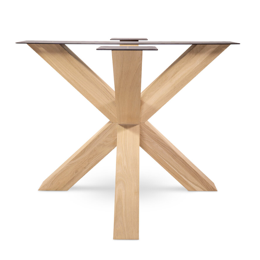 Eiken dubbele kruispoot 10x10 cm - 72 cm hoog - 90x90 cm - Rustiek licht geborsteld - Dubbele X tafelpoot - 12% KD Europees eikenhout Eiken dubbele kruispoot 10x10 cm - 72 cm hoog - 90x90 cm - Rustiek licht geborsteld - Dubbele X tafelpoot - 12% KD Europees eikenhout