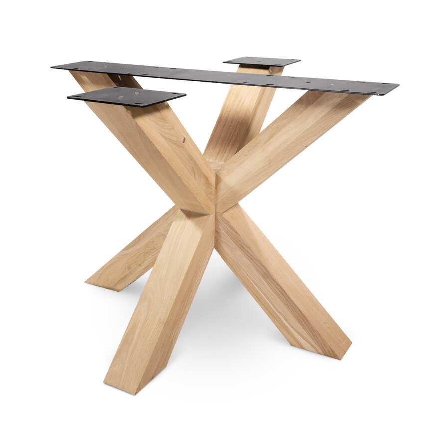 Eiken dubbele kruispoot 10x10 cm - 72 cm hoog - 90x90 cm - Rustiek licht geborsteld - Dubbele X tafelpoot - 12% KD Europees eikenhout Eiken dubbele kruispoot 10x10 cm - 72 cm hoog - 90x90 cm - Rustiek licht geborsteld - Dubbele X tafelpoot - 12% KD Europees eikenhout