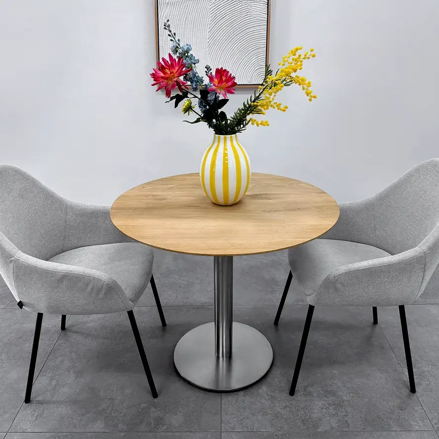 Gietijzeren (horeca)tafel onderstel rond RVS look - op voet - diameter 8 cm - 72 cm hoog - diameter 43 cm (voet)plaatafmeting - RVS look (glad) gecoat Gietijzeren (horeca)tafel onderstel rond RVS look - op voet - diameter 8 cm - 72 cm hoog - diameter 43 cm (voet)plaatafmeting - RVS look (glad) gecoat
