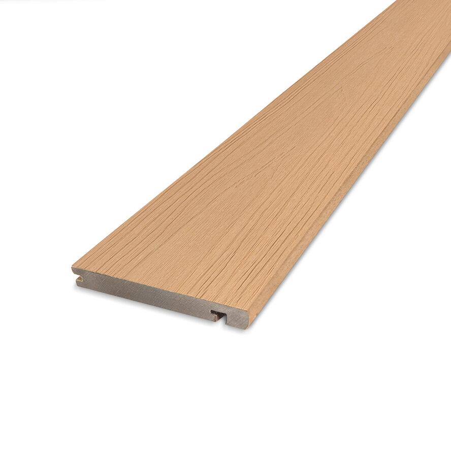 Composiet randplank - cedar look - 23x138 mm - geborsteld (optiek) - eindplank / dekrandplank met blinde bevestiging - houtcomposiet Composiet randplank - cedar look - 23x138 mm - geborsteld (optiek) - eindplank / dekrandplank met blinde bevestiging - houtcomposiet