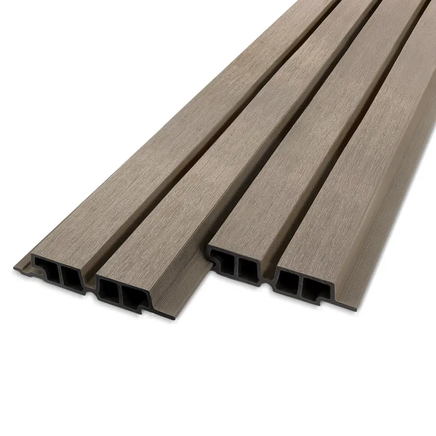Composiet dubbel blokprofiel (hol) - vergrijsd hout look - 33x140 mm - blokprofiel - houtcomposiet Composiet dubbel blokprofiel (hol) - vergrijsd hout look - 33x140 mm - blokprofiel - houtcomposiet