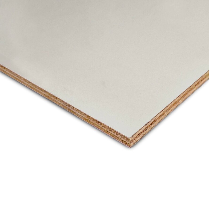 Wit / grijs okoume multiplex - 12 mm dik - hardhout multiplex plaat - wit / grijs gegrond - Multipaint - garantieplaat 30 jaar Wit / grijs okoume multiplex - 12 mm dik - hardhout multiplex plaat - wit / grijs gegrond - Multipaint - garantieplaat 30 jaar