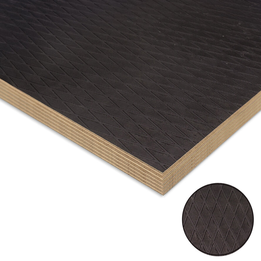 Zwartbruin berken betonplex - antislip diamond - 18 mm dik - berken betontriplex plaat - Fortodeck Zwartbruin berken betonplex - antislip diamond - 18 mm dik - berken betontriplex plaat - Fortodeck