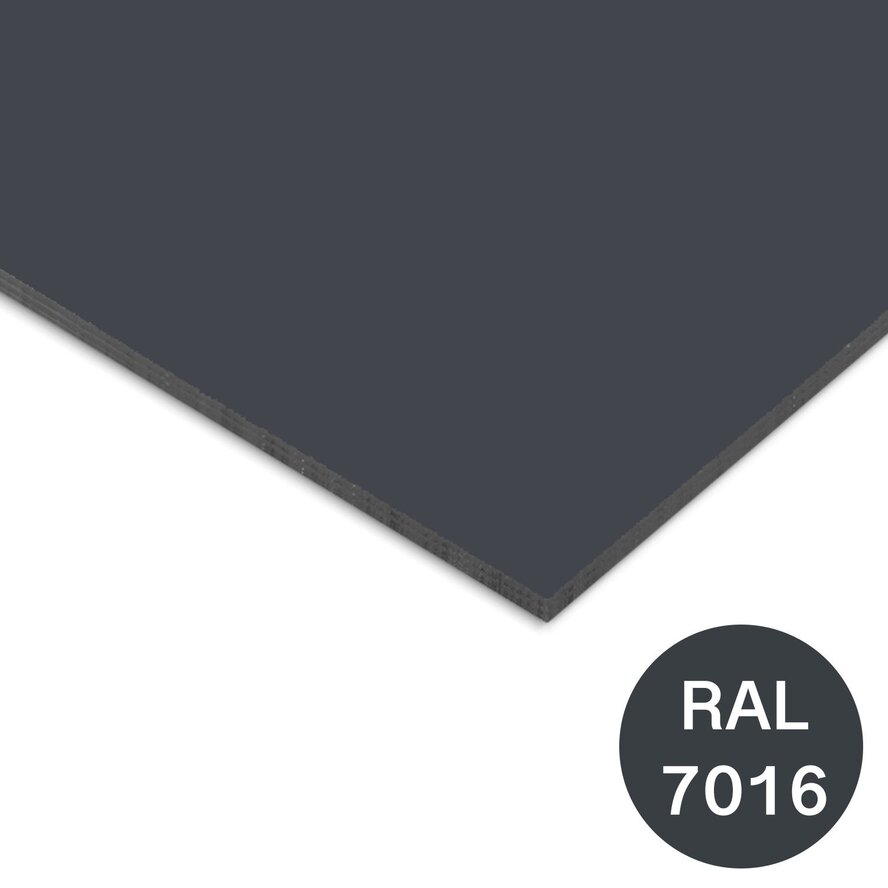 Antraciet (1 zijde) - Trespa plaat - RAL 7016 - 6 mm dik - HPL plaat - Trespa Izeon - garantieplaat 10 jaar Antraciet (1 zijde) - Trespa plaat - RAL 7016 - 6 mm dik - HPL plaat - Trespa Izeon - garantieplaat 10 jaar