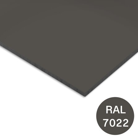 Trespa plaat - eenzijdig donkergrijs (RAL 7022) - 6 mm dik - donkergrijze HPL plaat - Trespa Izeon - garantieplaat 10 jaar