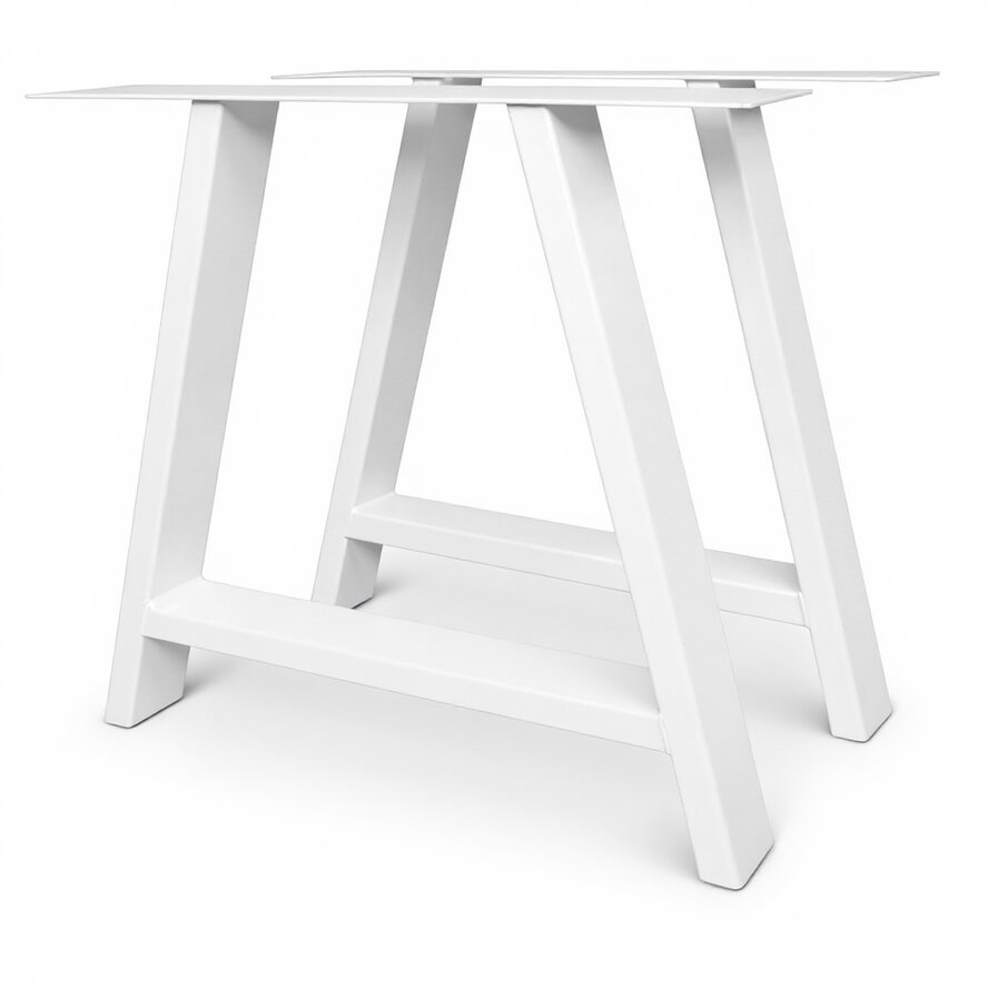 Witte A-poten (set) - staal / ijzer - 4x10 cm - hoogte: 72 cm - breedte (montageplaat): 78 cm - tafelpoot metaal wit gecoat Witte A-poten (set) - staal / ijzer - 4x10 cm - hoogte: 72 cm - breedte (montageplaat): 78 cm - tafelpoot metaal wit gecoat