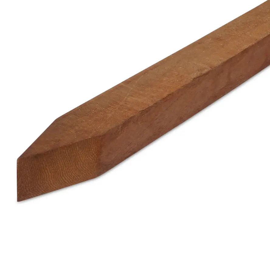 Azobé paal met punt - 70x70 mm - fijnbezaagd / ruw - rechte puntpaal - azobe hardhout AD 20-25% Azobé paal met punt - 70x70 mm - fijnbezaagd / ruw - rechte puntpaal - azobe hardhout AD 20-25%