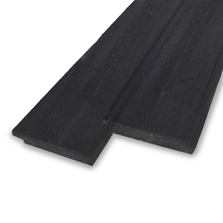 Zwart gebeitst douglas sponningplank - 18x185 mm - zichtzijde fijnbezaagd / ruw - shiplap - zwart douglashout KD 18-20% Zwart gebeitst douglas sponningplank - 18x185 mm - zichtzijde fijnbezaagd / ruw - shiplap - zwart douglashout KD 18-20%