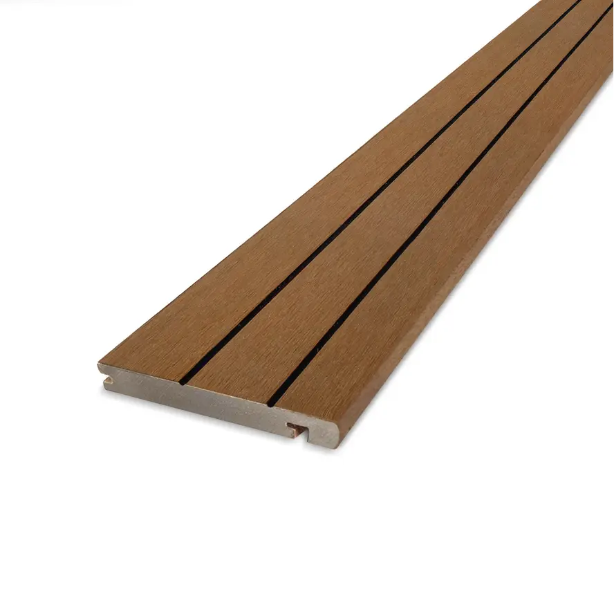 Composiet randplank - teak look - 22x146 mm - met groeven - eindplank / dekrandplank met blinde bevestiging - houtcomposiet Composiet randplank - teak look - 22x146 mm - met groeven - eindplank / dekrandplank met blinde bevestiging - houtcomposiet