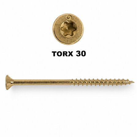 Universele houtschroeven verzinkt - 6 mm - geel verzinkt - torx 30 - schroeven voor (buiten) hout - grove spoed - met snijpunt - 50 stuks - diverse lengtes