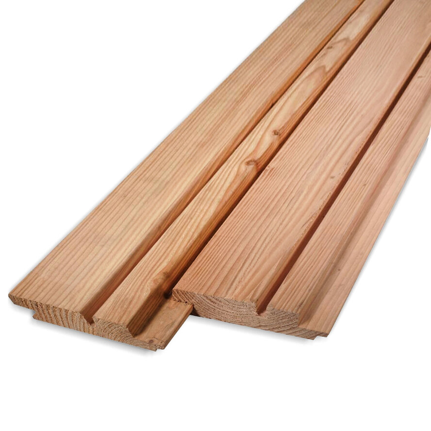 Douglas dubbel blokprofiel (70/30) (mes en groef) - 21x115 mm - geschaafd - blokprofiel (T&G) - douglashout KD 18-20% Douglas dubbel blokprofiel (70/30) (mes en groef) - 21x115 mm - geschaafd - blokprofiel (T&G) - douglashout KD 18-20%