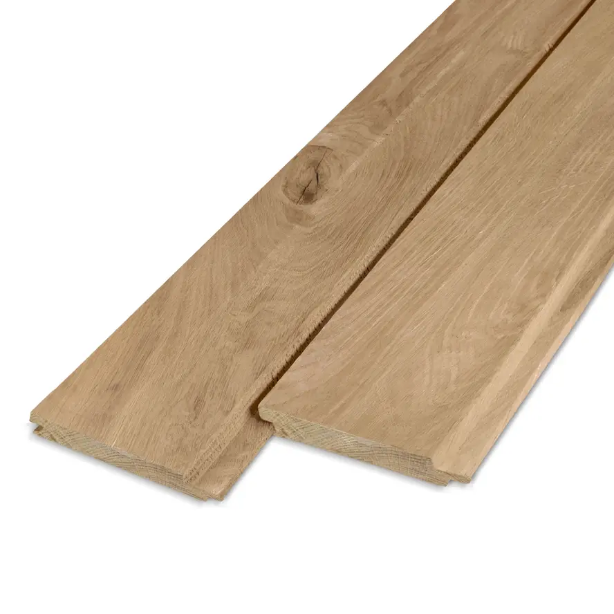 Eiken enkel blokprofiel (mes en groef) - 21x115 mm - geschaafd - blokprofiel (T&G) - eikenhout KD 8-12% Eiken enkel blokprofiel (mes en groef) - 21x115 mm - geschaafd - blokprofiel (T&G) - eikenhout KD 8-12%