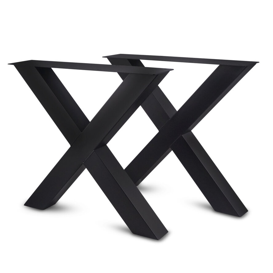 Zwarte stalen X-poten (set) - voor buiten - verzinkt & gecoat metaal - 10x10 cm - hoogte: 72 cm - breedte (montageplaat): 85 cm - X-tuintafel poot Zwarte stalen X-poten (set) - voor buiten - verzinkt & gecoat metaal - 10x10 cm - hoogte: 72 cm - breedte (montageplaat): 85 cm - X-tuintafel poot