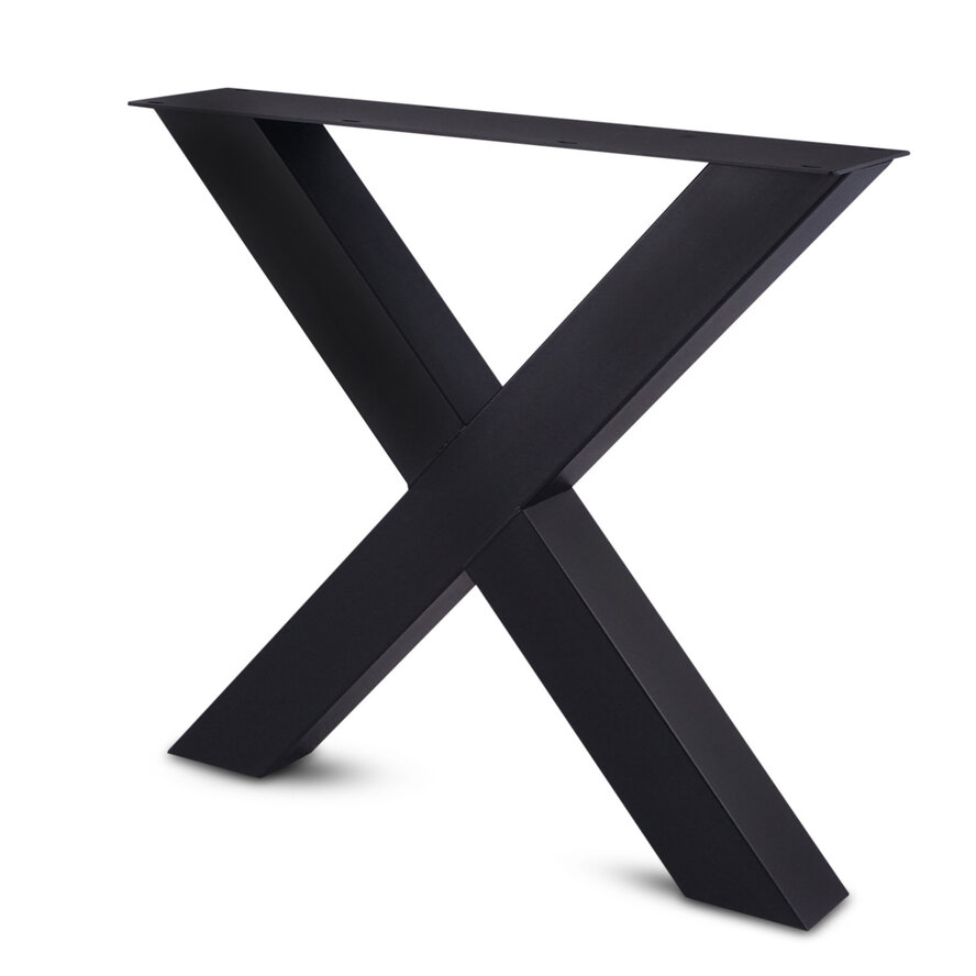 Zwarte stalen X-poten (set) - voor buiten - verzinkt & gecoat metaal - 10x10 cm - hoogte: 72 cm - breedte (montageplaat): 85 cm - X-tuintafel poot Zwarte stalen X-poten (set) - voor buiten - verzinkt & gecoat metaal - 10x10 cm - hoogte: 72 cm - breedte (montageplaat): 85 cm - X-tuintafel poot
