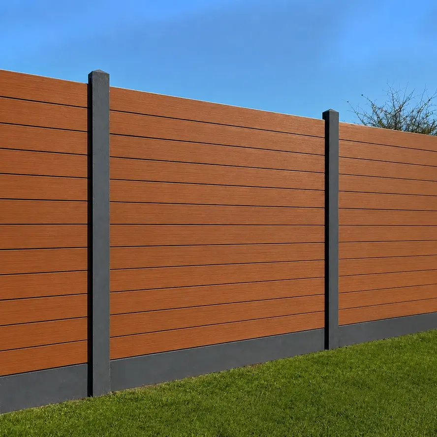 Composiet schutting - teak look - zelfbouw schutting met betonpalen en onderplaat - grijs/wit, antraciet of gecoat beton - 200x200 cm - houtcomposiet zelfbouw schutting Composiet schutting - teak look - zelfbouw schutting met betonpalen en onderplaat - grijs/wit, antraciet of gecoat beton - 200x200 cm - houtcomposiet zelfbouw schutting