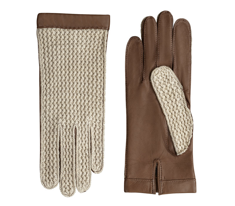 Leather ladies gloves with crocheted upper hand model Oxford