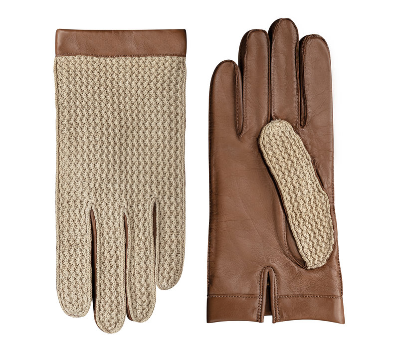 Leather men's gloves with crochet upper hand model Yale