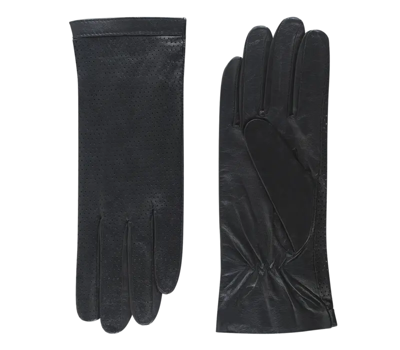 Leather unlined ladies gloves with perforated upper hand model Acapulco