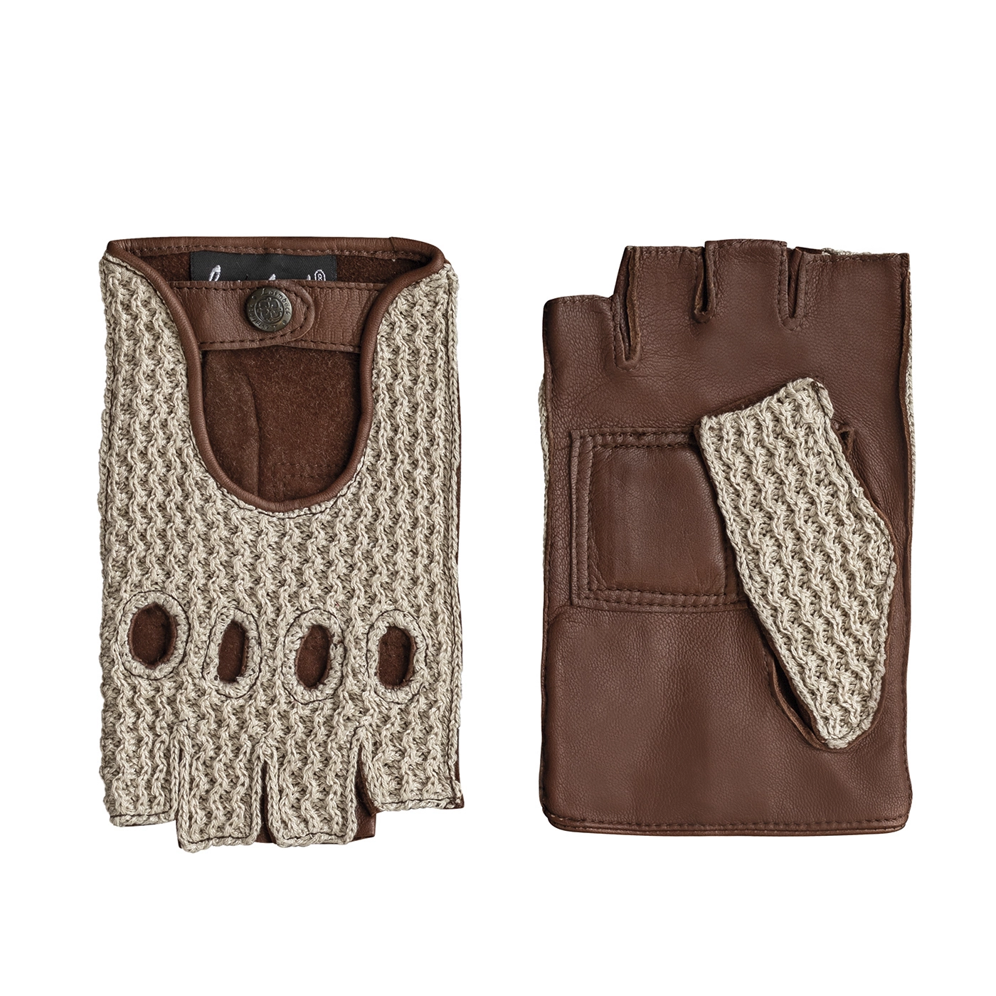 Crochet Fingerless Driving Gloves Brown | Café Leather