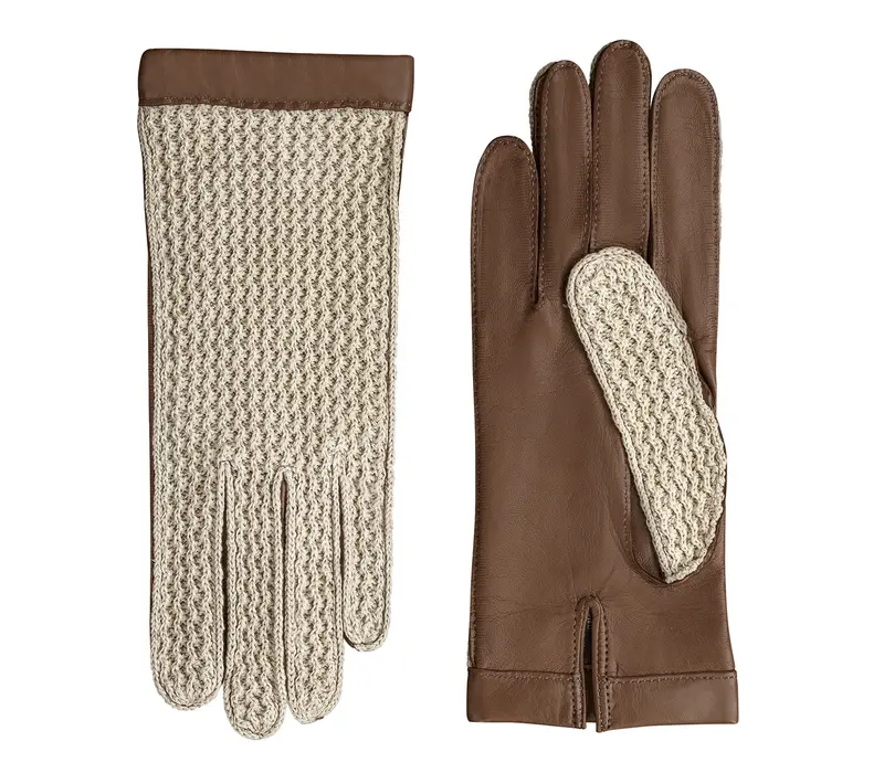Leather ladies gloves with crochet upper hand model Cambridge