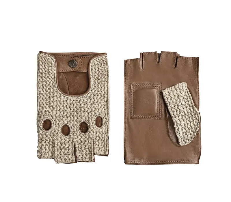 Dakota - Leather half fingers driving gloves for men with crochet upperhand