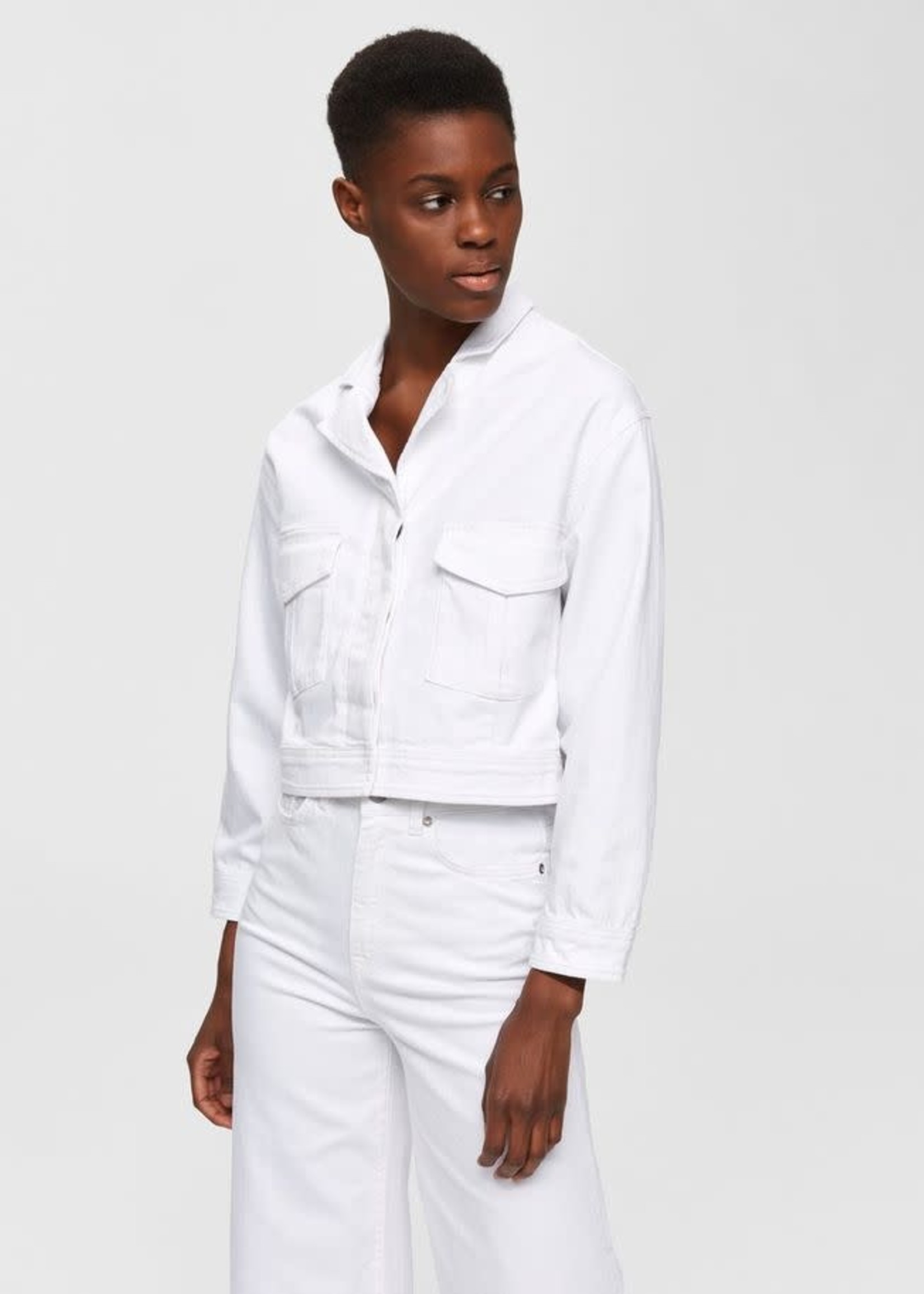 Selected Femme Cropped Denim Jacket White