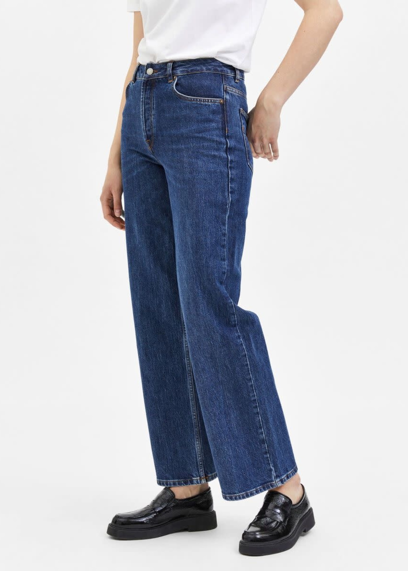 Selected Femme Alice Wide Long Mid Blue Jeans