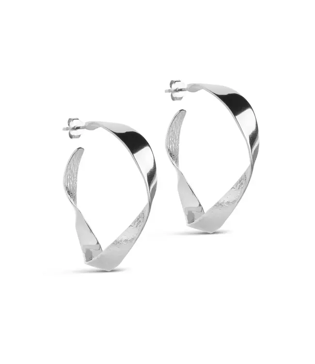 Enamel Hoops, Scarlet Large / silver  / 38 mm