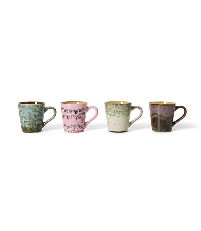 HKliving 70s ceramics: espresso mugs Brutalism, set of 4