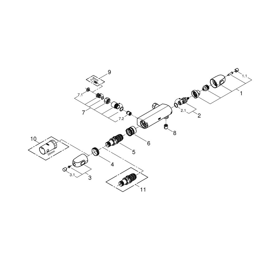 Grohe Grohtherm 1000 douchethermostaat hartafstand=12cm zonder koppelingen chroom