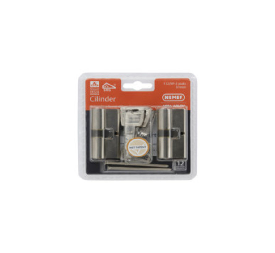 NEMEF veiligheidscilinder NF3+ 30/30 mm SKG 3-sterren gelijksluitend (2 stuks) 132/9p