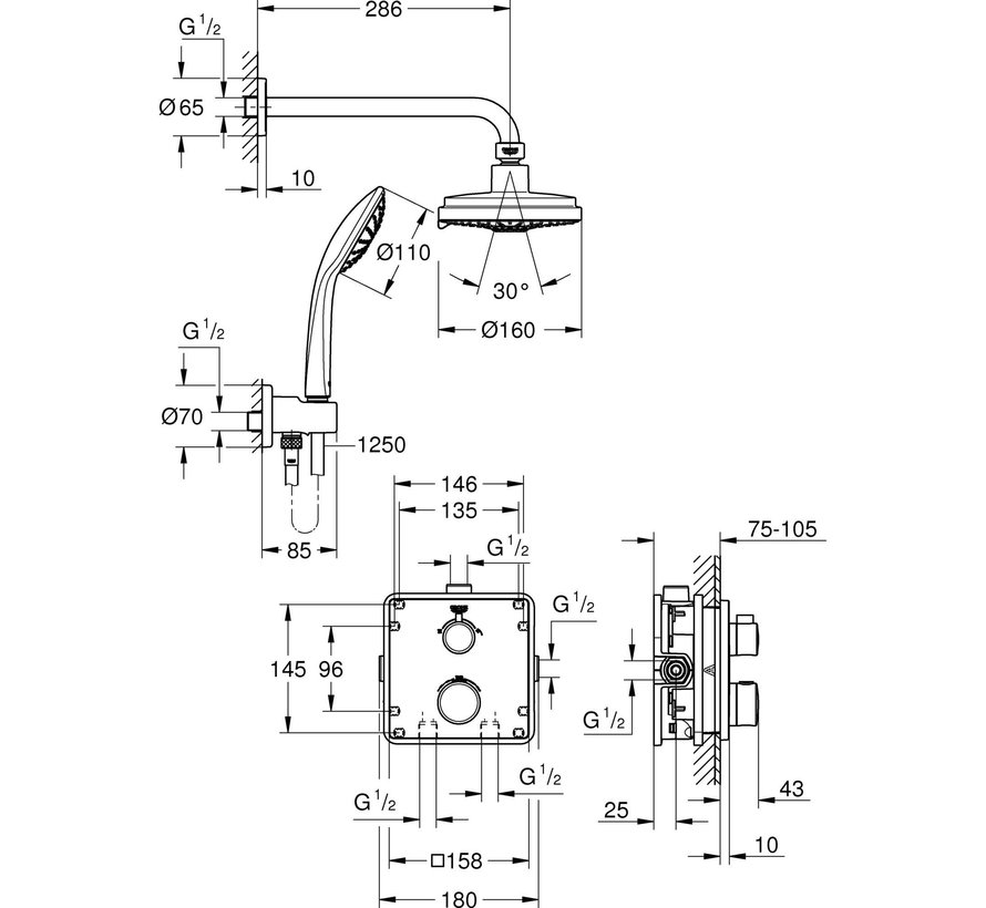 Grohe Grohtherm Inbouw comfortset compleet chroom 34735000
