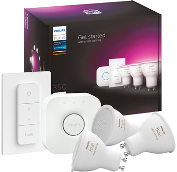 Philips Hue White & Color Starter 3-Pack GU10 + dimmer en Bridge