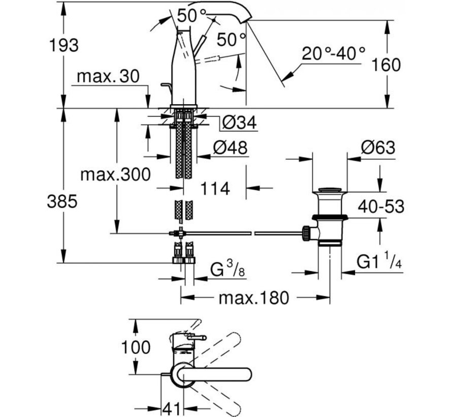 Grohe wastafelkraan Essence M-size met hendel en waste Warm Sunset