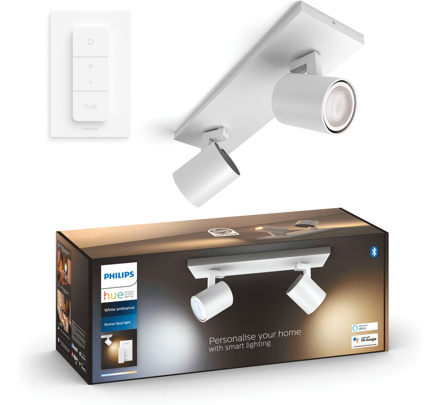 Philips Hue Runner 2-Spot opbouwspot White Ambiance Wit + dimmer