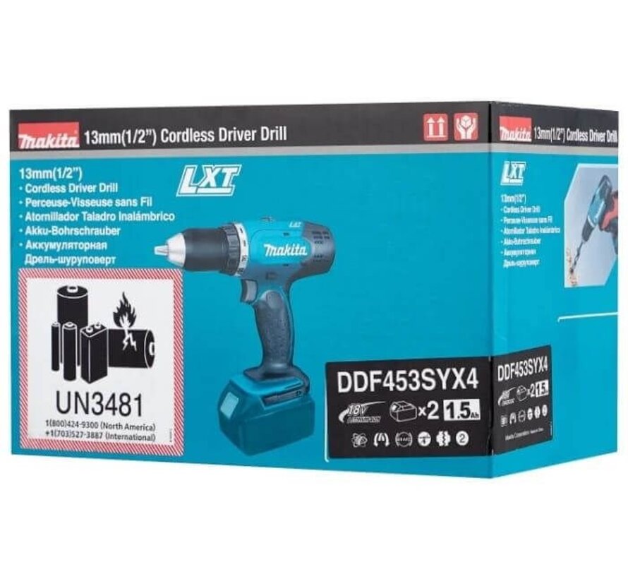 Makita DDF453SYX4 Boor-/schroefmachine | 18v 1.5Ah Li-ion in doos