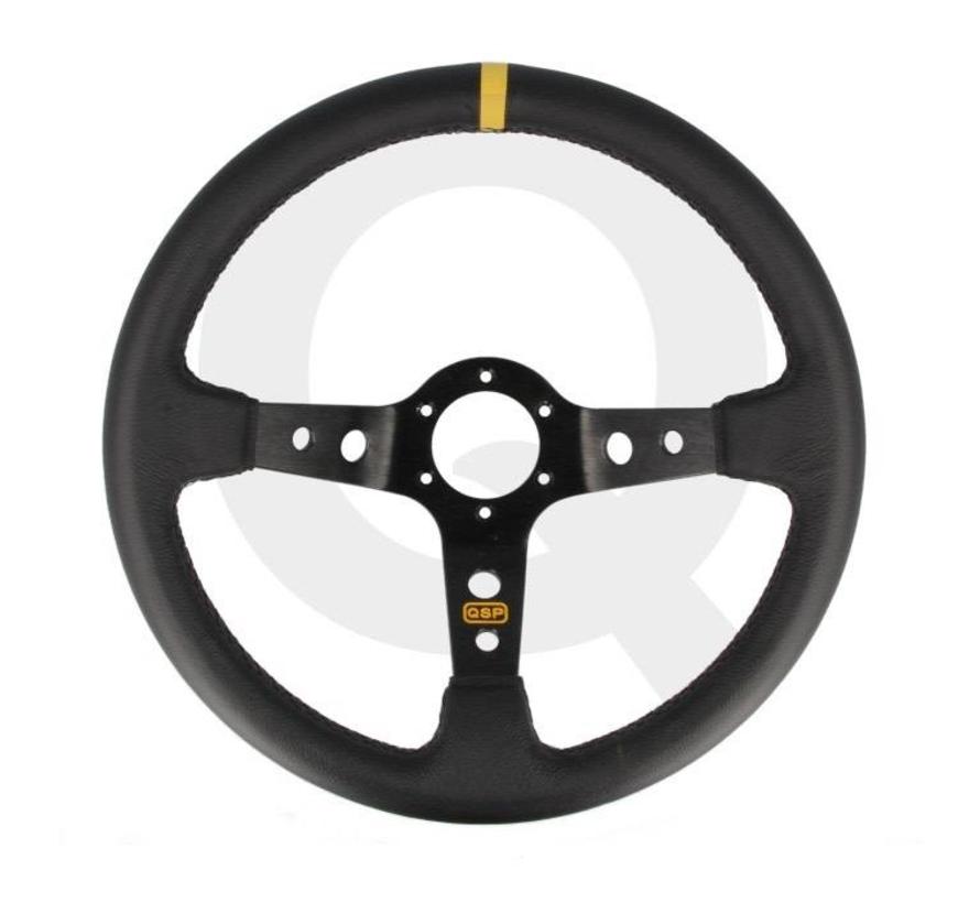 QSP Sportstuur leer, 3-spaak, verdiept 90mm, Spaak= zwart