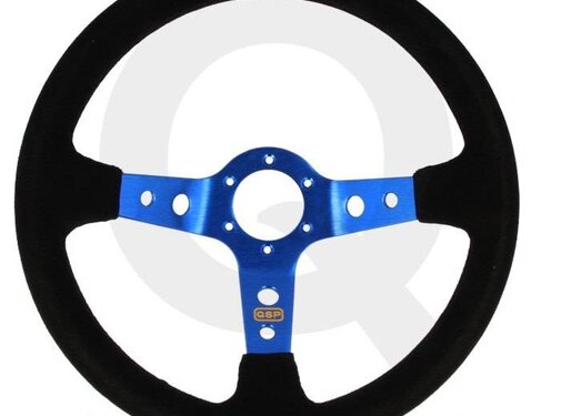 QSP Sportstuur suede, 3-spaak, verdiept 90mm, Spaak= blauw