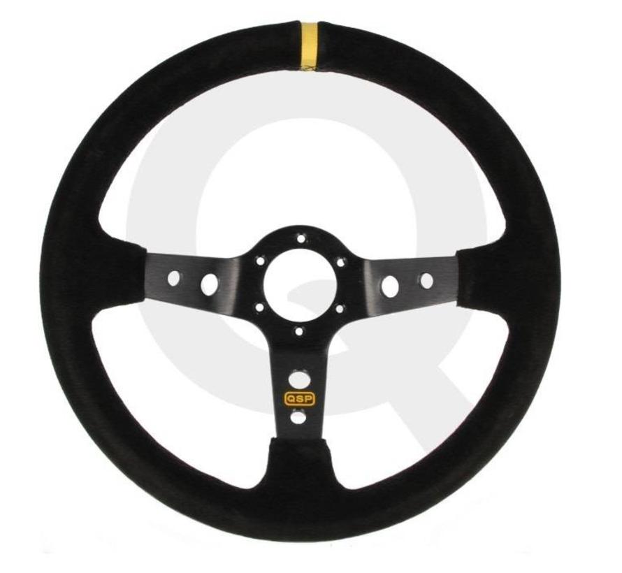 QSP Sportstuur suede, 3-spaak, verdiept 90mm, Spaak= zwart